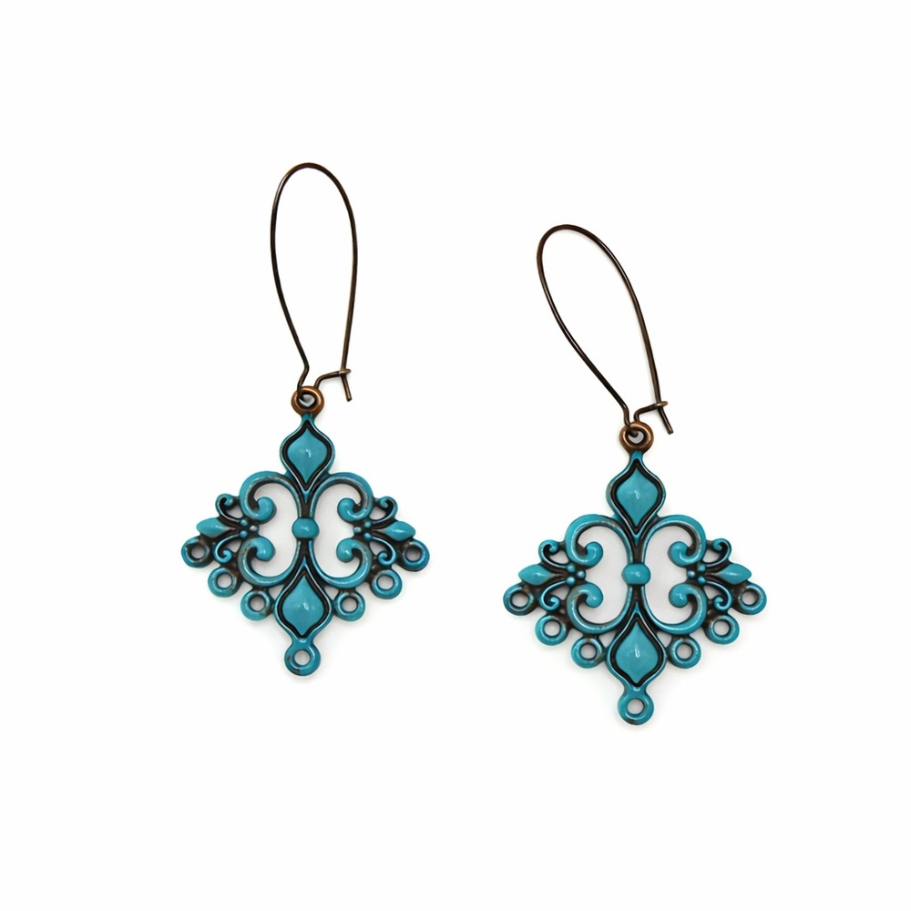 Turquoise Filigree Dangle Earrings | Boho Western Vintage Style